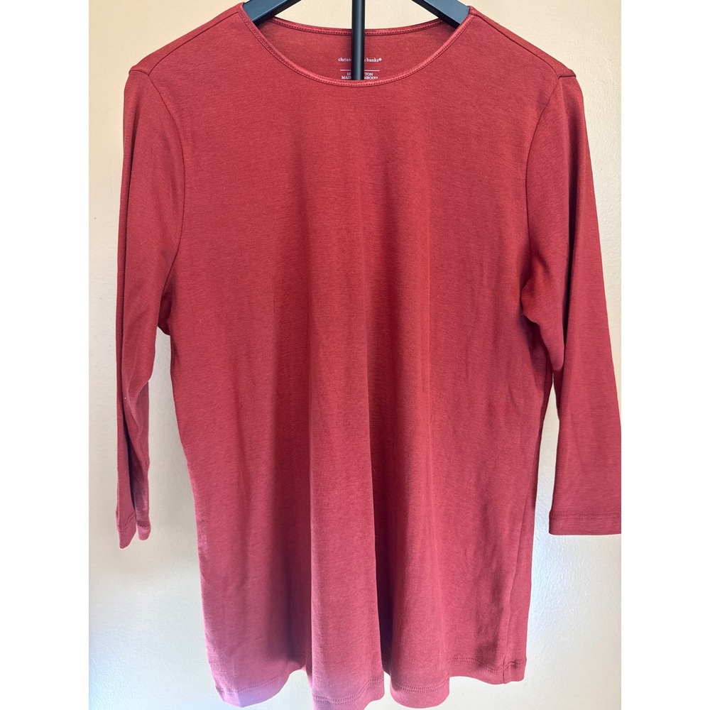 Christopher & Banks Mens XL Brick Red 100% Cotton Crew Neck Long‎ Sleeve Tee